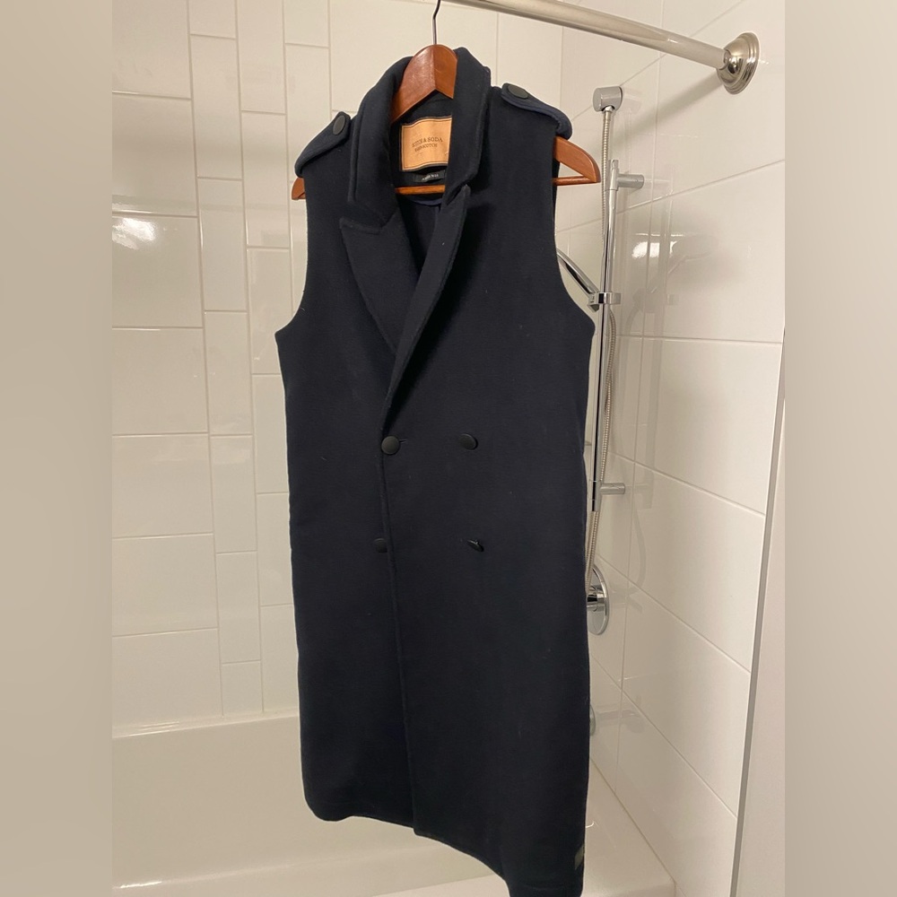 Scotch & Soda Navy Double-Breasted Wool Vest